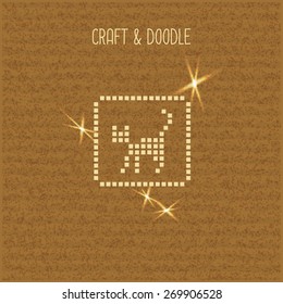 Original hand drawn doodle on the craft paper background. Pixel cat icon.