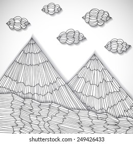 Original hand drawn mountains cut of paper, vector eps10 illustration