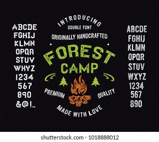 Original Hand Drawn Typeface double alphabet "Forest Camp". Vintage font design. Vector.