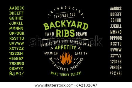 Original Hand Drawn Typeface Duo "Backyard Ribs". Great for Vintage Brands, Barbecue Restaurant, Meat Store, Steakhouse, Farms, Food, Artisan Hand Made Goods, Apparel, Logo and Packaging Design etc. 