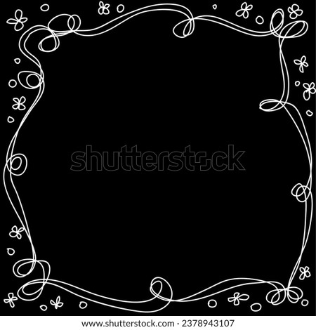 Original hand drawn white vector frame on a black background in linear style