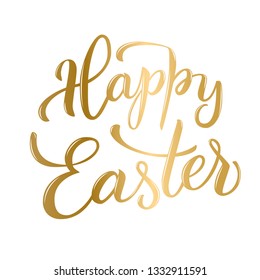 Original hand lettering  Happy Easter colden color.  Vector illustration print and web projects. 