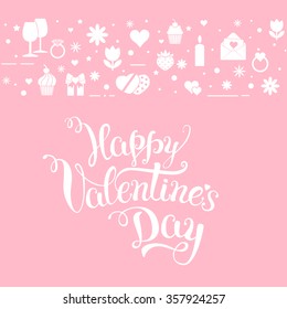 Original hand lettering "Happy Valentine's day" with Valentine's day symbols. Template of Valentine's day poster, icon, Valentine's day greeting card, Valentine's day print and web projects.