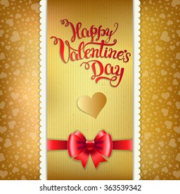 Original hand lettering "Happy Valentine's day" with heart on a golden background. Vector illustration for Valentine's day posters, icons,  greeting cards, Valentine's day print and web projects.