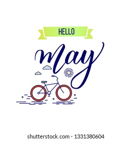 Original hand lettering Hello May and bicycle.
