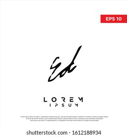 original hand lettering initial letter Ed logo. unique grunge style icon, template design
