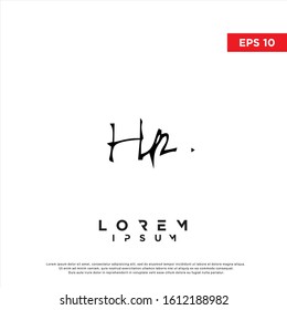 original hand lettering initial letter Hr logo. unique grunge style icon, template design