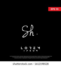 original hand lettering initial letter sh logo. unique grunge style icon, template design