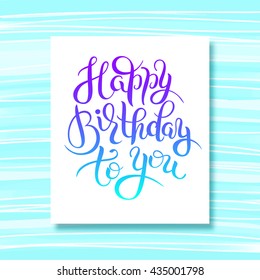 original hand lettering inscription typography template Happy Birthday to you on stripe pattern, vector illustration for posters, cards, prints, eps10