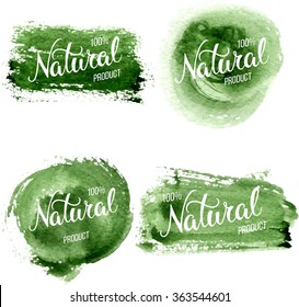 Original hand lettering Natural and watercolor design elements. Organic, bio, natural design template. Patterns for advertising.  Can be use for logo, poster, icon, print and web projects.