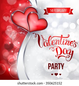 Original hand lettering "Valentine's day party". Vector illustration for Valentine's day posters, icons, Valentine's day greeting cards, Valentine's day print and web projects.