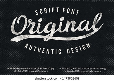 Original. Hand made script typeface. Vintage brush script. Retro vector illustration. Print for clothes.