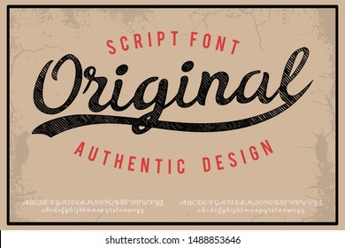 Original. Hand made script typeface. Vintage brush script. Retro vector illustration. Print for clothes.