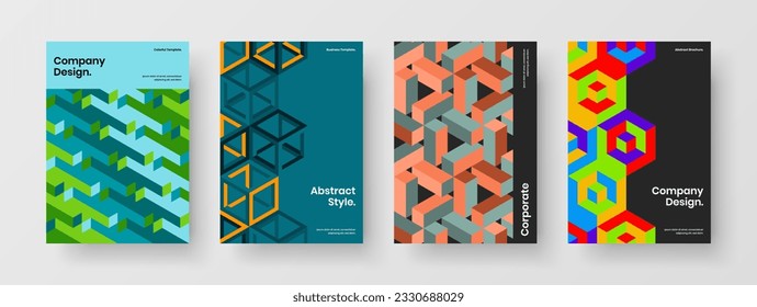 Original handbill vector design layout set. Isolated mosaic hexagons corporate identity concept composition.