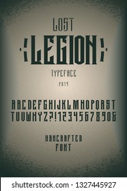 Original handcrafted alphabet. Vintage font design. Rock Typeface.  Alcohol beverage label design. In heavy music and others.