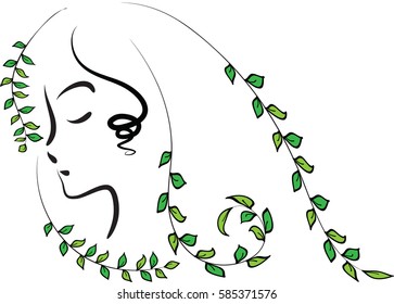 original hand-drawn graphics portrait with beautiful young attractive girl model