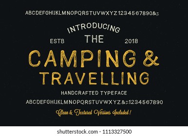 Original handmade alphabet. Vintage font design and poster. Custom typeface. Clean & Textured Versions Included. Vector.