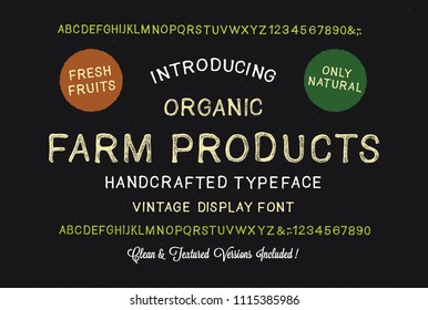 Original handmade alphabet. Vintage font design and poster. Custom typeface. Clean & Textured Versions Included. Vector.
