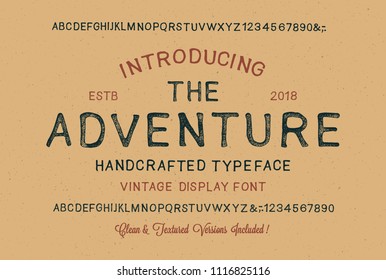 Original handmade alphabet. Vintage font design and poster. Custom typeface. Clean & Textured Versions Included. Vector.