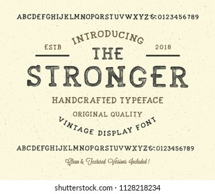 Original handmade alphabet. Vintage font design and poster. Custom typeface. Clean & Textured Versions Included. Vector.