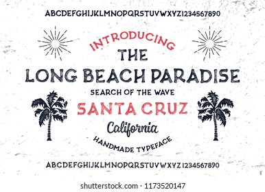 Original handmade alphabet. Vintage font design and poster. Custom typeface. Clean & Textured Versions Included. Vector.