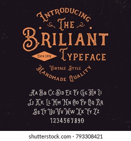 Original handmade alphabet. Vintage font design. Vector.