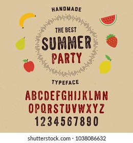 Original handmade alphabet. Vintage fruit font. Typeface. Vector.