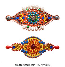 original handmade ornamental ethnic design element with jewel and gold in decorative indian style, vector illustration