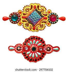 original handmade ornamental ethnic design element with jewel and gold in decorative indian style, vector illustration