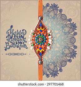 original handmade rakhi on floral background with lettering Happy Raksha Bandhan for indian festival sisters and brothers, vector illustration svg