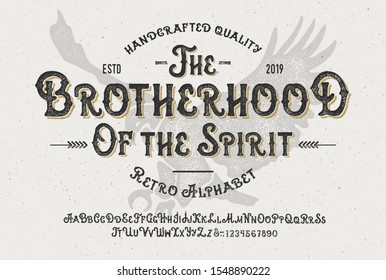 Original Handmade Textured Font with Shadow Effect. Retro Typeface. Vector Illustration.
