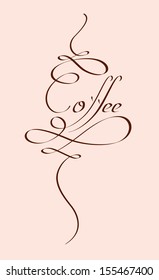 Original handwritten calligraphy coffee text design. Can be used in logo, website, menu, package, cafe, advertisement or other. Inscription in form of steam swirls.