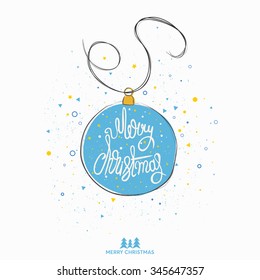 Original handwritten Xmas lettering vector. Merry Christmas - funny design element type over decoration. Christmas art design. Great design element for congratulation or greeting cards and posters.