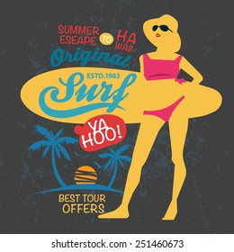Original hawaii surf logo and typography. t-shirt, sticker, logo, vector