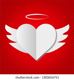 Original heart icon design vector. Romantic card for Valentine's Day. Beautiful paper Angel heart. I Love You. For designers, websites and cards. 