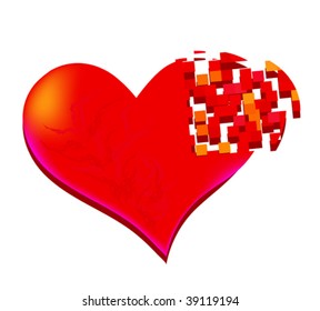 original heart with ornament and broken by half