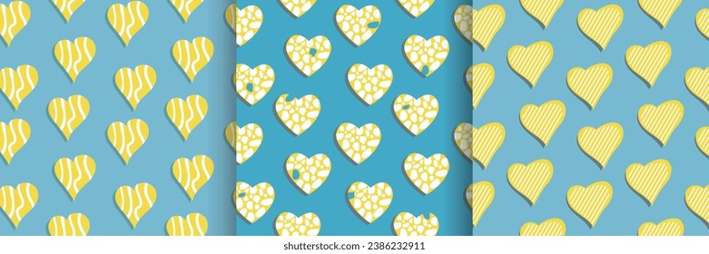 original hearts ornament seamless pattern set, heart with animal print yellow on  blue