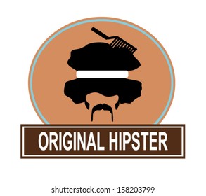 original hipster label with man and afro