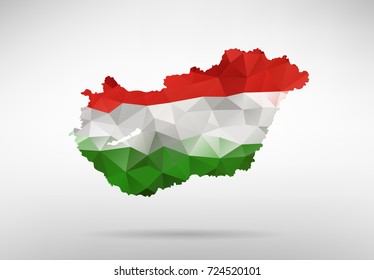 Original Hungarian map vector illustration with abstract flag background