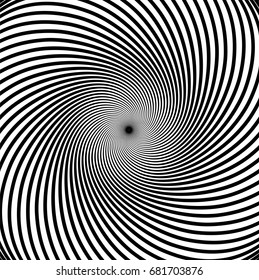 Original hypnotic spiral in the square. Decorative design background for vector background. Black and white.