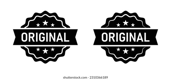 Original icon logo black stamp vector or genuine premium seal label tag sign with text mark for product sticker modern graphic isolated on white background clipart image with outline stars