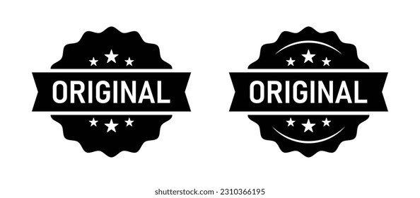 Original icon logo black stamp vector or genuine premium seal label tag sign with text mark for product sticker modern graphic isolated on white background clipart image with stars