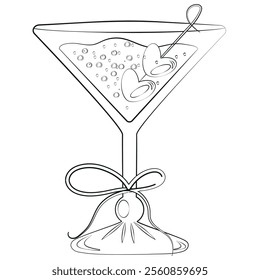 original icon of a martini glass, drink in it and berries and a heart shape in it