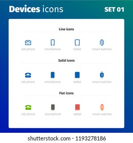 Original icons of modern devices and electronics