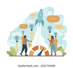 Original ideas concept. Creative innovations or solutions generation. Character thinking out of the box. Light bulb as metaphor. Flat vector illustration