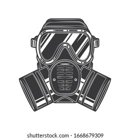 Original illustration chemical gas mask respirator and protective glass   filters in vintage style 