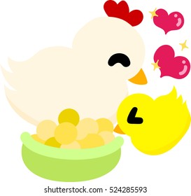 original illustration of cute domestic fowl and chick