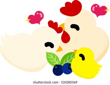 original illustration of cute domestic fowls and chick