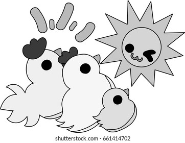 Original illustration of cute domestic fowls and chick