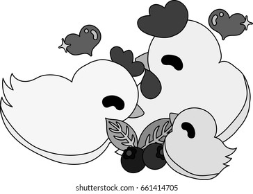 Original illustration of cute domestic fowls and chick